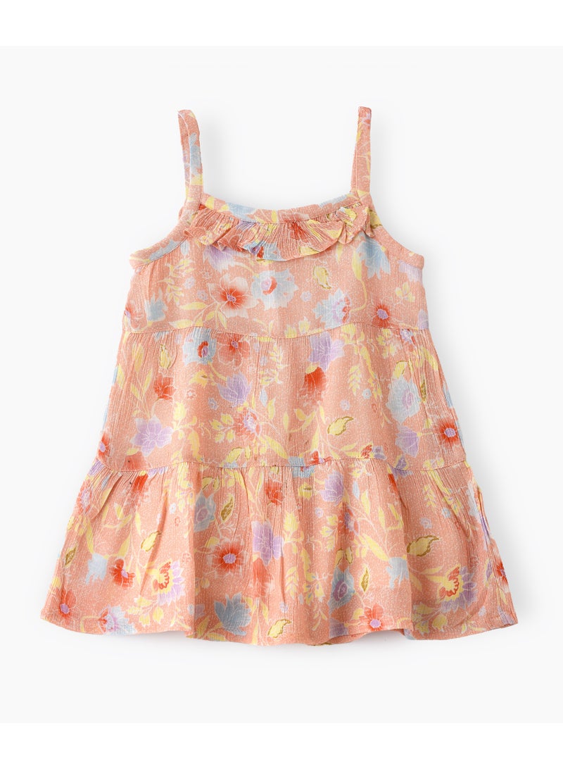 Jelliene Girls Orange Floral Spaghetti Strap Dress - Image 2